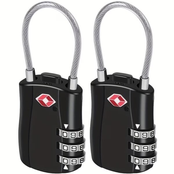 TSA Approved Cable Luggage Locks, Re-settable Combination with Alloy Body, Black 2 Locks.