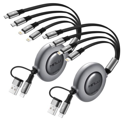 4 in 2 Retractable Charging Cable 4A,2Pack 4Ft Multi Chargers for All Devices,USBC Charging Cable with A/C to Type C/L/Micro USB Ports Universal Multiple USB Cable for iPhone Series/Samsung/Tablets/PS