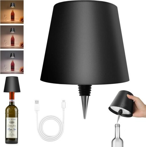 1 2025 New Wireless Bottle Lamp - LED Bottle Lights for Liquor & Wine Bottles, Cordless Lampshade, Whiskey Bottle Top Light, Bottle Stopper Night Light Kit, Rechargeable 3-Tone Touch-Dimmable