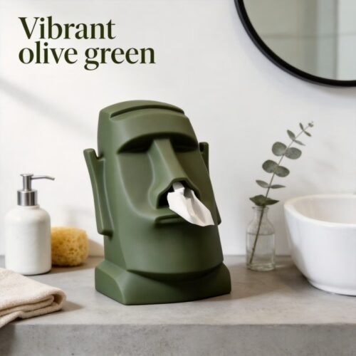 Unique Tissue Box Holder – Creative Moai Tissue Dispenser with Sunglasses and Headphone Storage – Funny Face Tissue Holder for Living Room, Office, or Statue Bathroom Decor