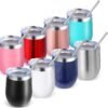 12oz/4 Pack Wine Tumbler Glasses with Lid Stemless Double Wall Vacuum Stainless Steel Travel Tumbler Keeping Cold & Hot for Wine,Coffee,Cocktails,Drinks-Family and Gifts (Multi color-dark)