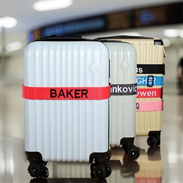Custom Luggage Straps for Safe Travel - Personalized Embroidered Suitcase Belts, Unique Presents for Frequent Flyers, Business Travelers, and Vacationers - 11 Colors, Adjustable 97cm-180cm(Purple)
