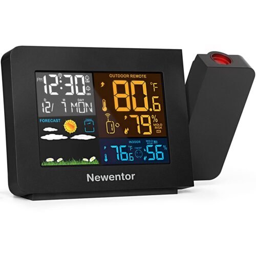 Version 1.0.0 coco Atomic Projection Alarm Clock with Weather Station for Bedrooms, Projector Clocks with WWVB Function, Indoor Outdoor Thermometer Wireless, Temperature Humidity Monitor and Weather Forecast