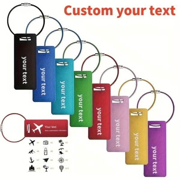Click to see full view Heavy Duty Personalized Luggage Tags for suitcases - Handmade Customized Laser Engraved Metal Luggage Tags with Stainless Steel Wire Loops Pack of 4 (Black, 2x3.5)