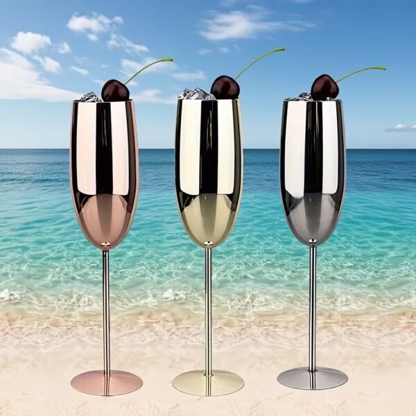 Champagne Glasses Set of 2 Stainless Steel Champagne Flutes Wedding Gifts for Bride 8.5 oz Unbreakable Champagne Glasses for Party Wedding Christmas Anniversary Brithday