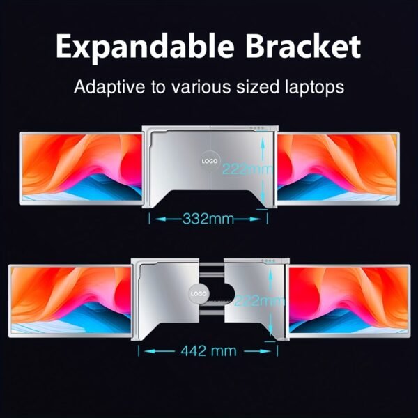 Laptop Screen Extender, 1080P IPS FHD Monitor Extension for 15-17.3" Laptop, Ultra-Thin Portable Triple Portable Monitor with USB-C/HDMI/USB-A,Mac/Windows/Chrome/Android (Grey, 15 Inches)