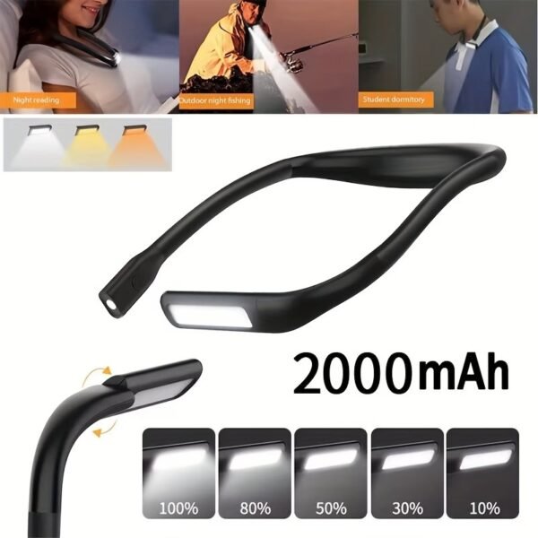 Glocusent Bendable Neck Light, 1600mAh Rechargeable Book Light for 100 Hrs, 5 Colors & Stepless Dimming Reading Light - Perfect Book Light for Reading in Bed, Knitting, Book Lovers Gifts