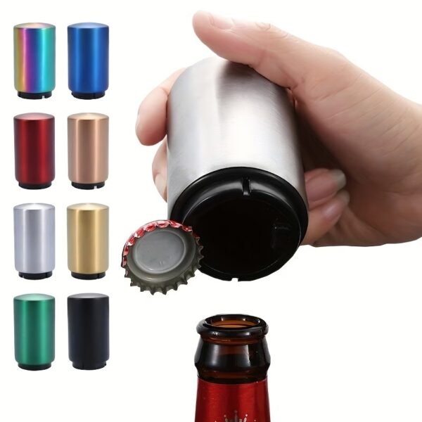 Premium Beer Bottle Opener, Automatic Stainless Steel Quick Pop the Top Can Openers by Magnet Catching No Damage Caps, Wine Accessory Push Down Off Magnetic Bartender Tool for Home Picnic Camping