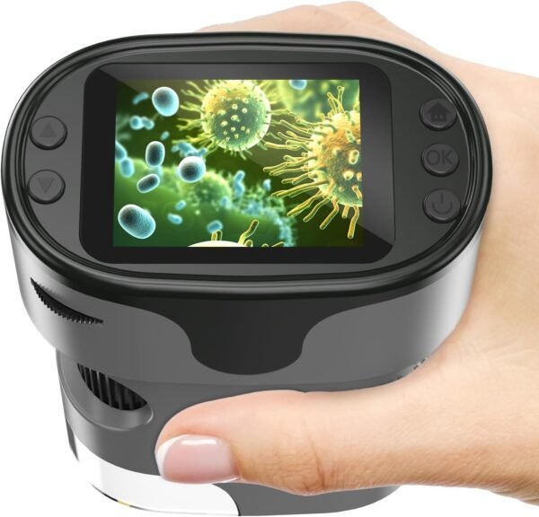 1000X Handheld Microscope for Kids 4K 2.0" Screen Rechargeable Mini Pocket Digital Microscopes w/Slides Kit Portable Edu Gift Age 4-6 8-12 Children Students (Grey)