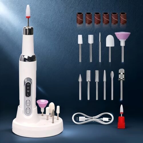 1 Electric Nail Drill Kit, Electric Nail File Cordless Nail Drill Machine for Acrylic Gel Dip Powder Nails, Professional Portable Manicure Pedicure Rechargeable Lightweight for Home Salon Use
