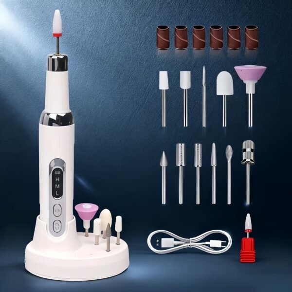 Electric Nail Drill Kit, Electric Nail File Cordless Nail Drill Machine for Acrylic Gel Dip Powder Nails, Professional Portable Manicure Pedicure Rechargeable Lightweight for Home Salon Use