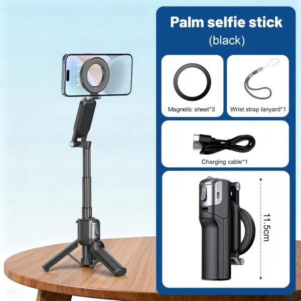 MQOUNY for Magsafe Tripod Stand for iPhone,Portable Pocket Size Selfie Stick with Rechargeable Remote and Metal Ring,Extendable Detachable Cell Phone Tripod Compatible with iPhone/Android