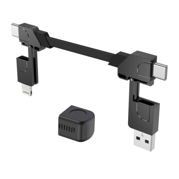 4-in-1 0.6FT Ultra Short USB C Cable Compatible with Lightning Cable [Fast Charging&Data Transfer] Flat Braided for iPhone iPad Charger Cord, Portable Multi Charger Cord Combo for Power Bank