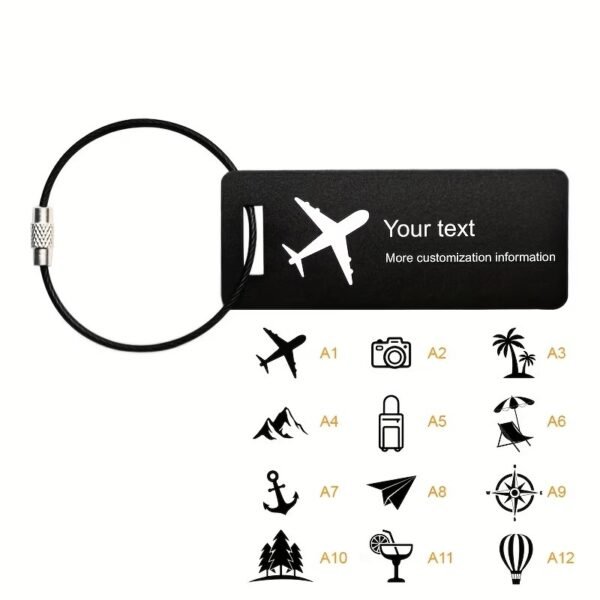Click to see full view Heavy Duty Personalized Luggage Tags for suitcases - Handmade Customized Laser Engraved Metal Luggage Tags with Stainless Steel Wire Loops Pack of 4 (Black, 2x3.5)