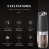 Battery Operated Salt And Pepper Grinder Set with LED Light, Automatic Electric Gravity Salt And Pepper Shakers Set, Each 6 AAA Batteries Needed, Adjustable Roughness, 2 Pack (Black)