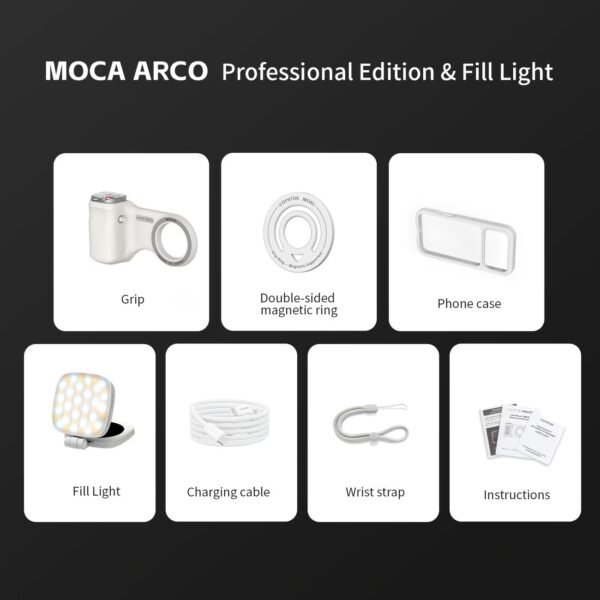 TELESIN Fun Shot Magnetic Phone Camera Grip + C03 Magnetic Selfie Light (Silver) Bundle Kit Compatible with iPhone Magsafe & Android, Creator Kit for Selfies/Photography/TikTok/Zoom Calls/Video