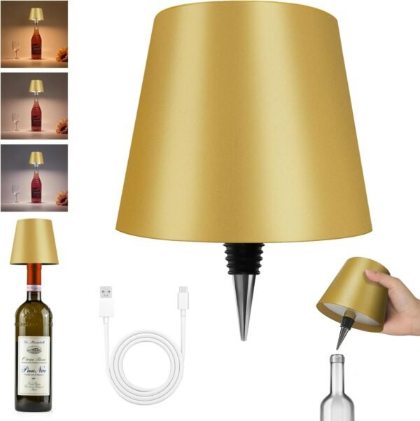 2025 New Wireless Bottle Lamp - LED Bottle Lights for Liquor & Wine Bottles, Cordless Lampshade, Whiskey Bottle Top Light, Bottle Stopper Night Light Kit, Rechargeable 3-Tone Touch-Dimmable