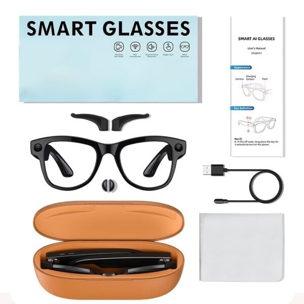 AI Smart Glasses, 8MP HD Camera Glasses With AI Assistant and 3600mAh Charging Case, Translation Glasses with 164 Languages and Color-Change Lens, Music & Hands-Free Calls, UV & Blue Light Protection