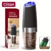 Battery Operated Salt And Pepper Grinder Set with LED Light, Automatic Electric Gravity Salt And Pepper Shakers Set, Each 6 AAA Batteries Needed, Adjustable Roughness, 2 Pack (Black)