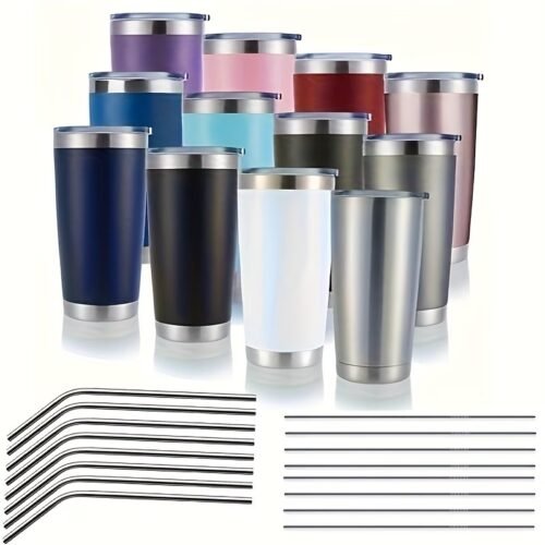 12 Travel Coffee Tumbler 20 oz, Insulated Mug with Lid, Stainless Steel Cup for Outdoor, Powder Coated Navy