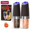 Battery Operated Salt And Pepper Grinder Set with LED Light, Automatic Electric Gravity Salt And Pepper Shakers Set, Each 6 AAA Batteries Needed, Adjustable Roughness, 2 Pack (Black)