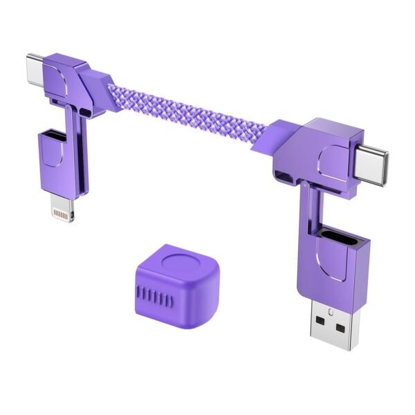 4-in-1 0.6FT Ultra Short USB C Cable Compatible with Lightning Cable [Fast Charging&Data Transfer] Flat Braided for iPhone iPad Charger Cord, Portable Multi Charger Cord Combo for Power Bank