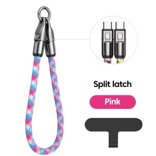 TOP-UP Hand Wrist Lanyard 1ft (30cm) – Universal Cell Phone Strap with Built-in 240W USB C Charging Cable & Data Transfer