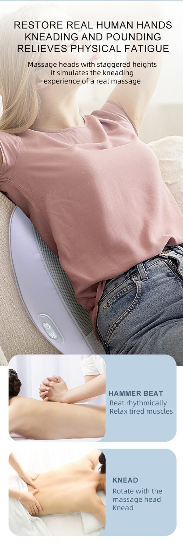 3 in 1 Lumbar Massage Pillow with Heat, Deep Kneading Back Massager for Pain Relief, Ergonomic Lumbar Support Cushion