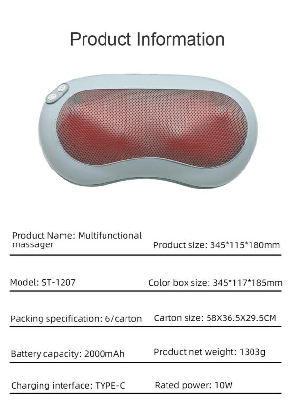 3 in 1 Lumbar Massage Pillow with Heat, Deep Kneading Back Massager for Pain Relief, Ergonomic Lumbar Support Cushion