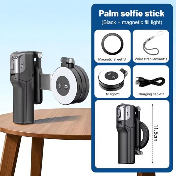 MQOUNY for Magsafe Tripod Stand for iPhone,Portable Pocket Size Selfie Stick with Rechargeable Remote and Metal Ring,Extendable Detachable Cell Phone Tripod Compatible with iPhone/Android