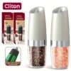 Battery Operated Salt And Pepper Grinder Set with LED Light, Automatic Electric Gravity Salt And Pepper Shakers Set, Each 6 AAA Batteries Needed, Adjustable Roughness, 2 Pack (Black)