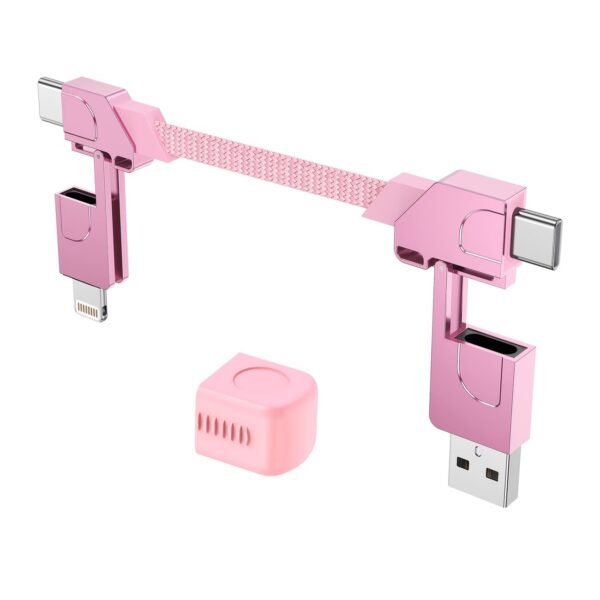 4-in-1 0.6FT Ultra Short USB C Cable Compatible with Lightning Cable [Fast Charging&Data Transfer] Flat Braided for iPhone iPad Charger Cord, Portable Multi Charger Cord Combo for Power Bank
