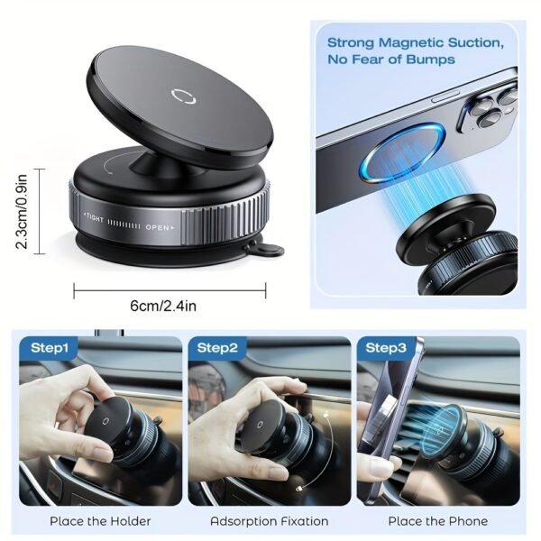 Upgraded Nano Gel Vacuum Magnetic Car Phone Holder for MagSafe 360° Adjustable, [100+LBS Suction & 3000gf Magnetic] Suction Cup Phone Mount for Your Car/Gym/Mirror Mount for iPhone & Android