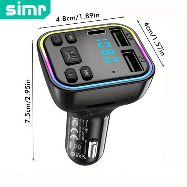 54W Bluetooth 5.3 Car Adapter Charger 4-Port Fast Charging [PD36W & QC3.0 18W], Wireless Radio FM Transmitter with Deep Bass Player, 5 Colors LED Backlit, Hands-Free Calling, Support USB Drive