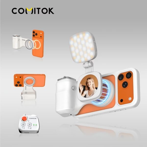 TELESIN Fun Shot Magnetic Phone Camera Grip + C03 Magnetic Selfie Light (Silver) Bundle Kit Compatible with iPhone Magsafe & Android, Creator Kit for Selfies/Photography/TikTok/Zoom Calls/Video