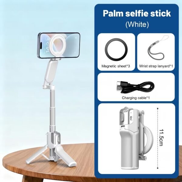 MQOUNY for Magsafe Tripod Stand for iPhone,Portable Pocket Size Selfie Stick with Rechargeable Remote and Metal Ring,Extendable Detachable Cell Phone Tripod Compatible with iPhone/Android