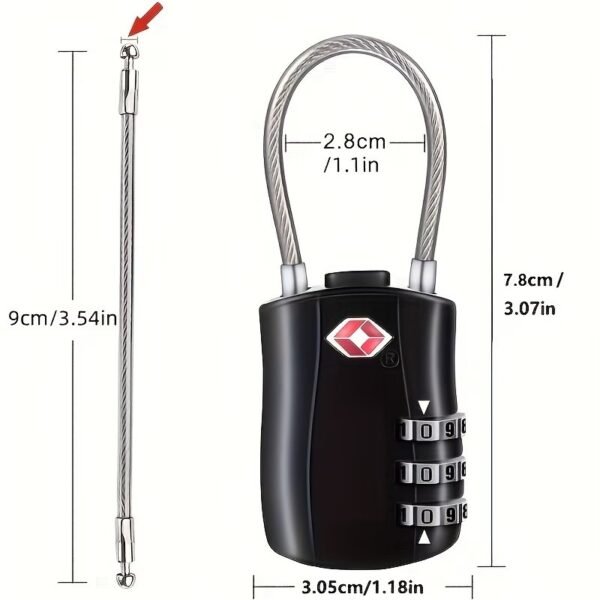 TSA Approved Cable Luggage Locks, Re-settable Combination with Alloy Body, Black 2 Locks.