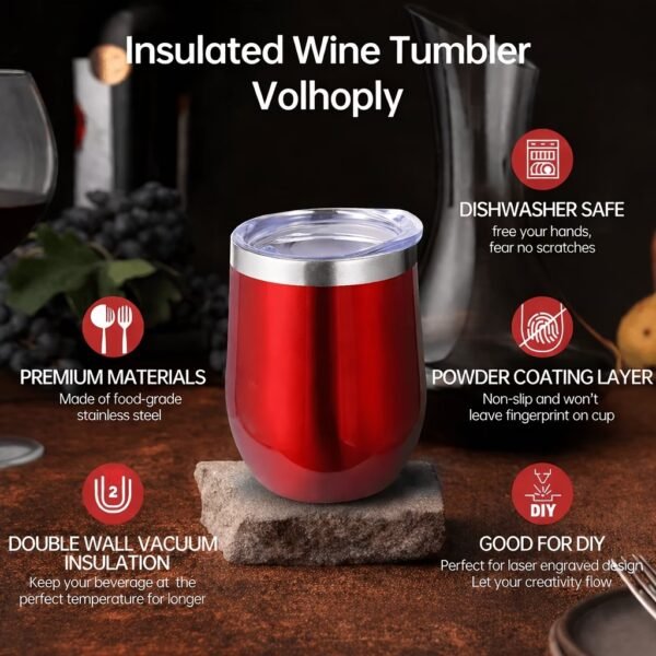 12oz/4 Pack Wine Tumbler Glasses with Lid Stemless Double Wall Vacuum Stainless Steel Travel Tumbler Keeping Cold & Hot for Wine,Coffee,Cocktails,Drinks-Family and Gifts (Multi color-dark)