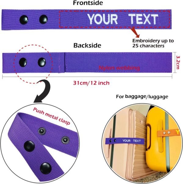 Personalized Luggage Tags, Customized Name ID Suitcase Tag Labels for Travel Suitcase, Personalized Embroidery Baggage Tags to Quickly Spot Suitcases,Travel Bag,Hiking Bag (Polyester)