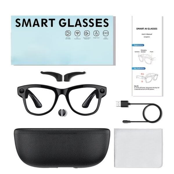 AI Smart Glasses, 8MP HD Camera Glasses With AI Assistant and 3600mAh Charging Case, Translation Glasses with 164 Languages and Color-Change Lens, Music & Hands-Free Calls, UV & Blue Light Protection