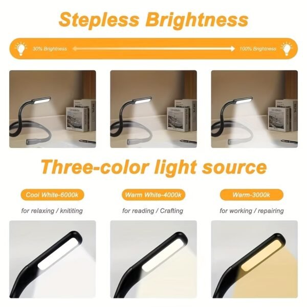 Glocusent Bendable Neck Light, 1600mAh Rechargeable Book Light for 100 Hrs, 5 Colors & Stepless Dimming Reading Light - Perfect Book Light for Reading in Bed, Knitting, Book Lovers Gifts