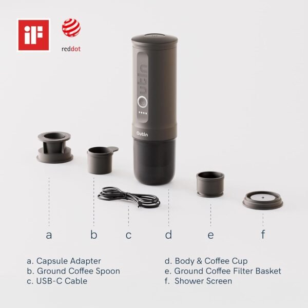 COCO Portable Electric Espresso Machine, Travel Coffee Maker for Camping, Car Coffee Maker Self-Heating with USB-C, With Ground Coffee & NS Capsule for RV, Hiking, Office