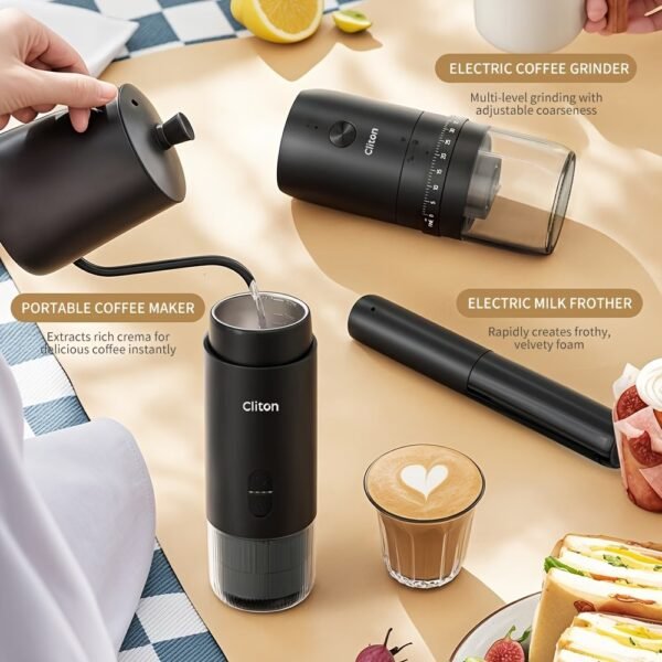 Portable Espresso Machine for Travel, Travel Coffee Maker Self Heating with USB-C, 20 Bar Coffee Machine 3in1 Compatible with Ground Coffee, Nespresso Capsule & DG Pods for Camping - Grey