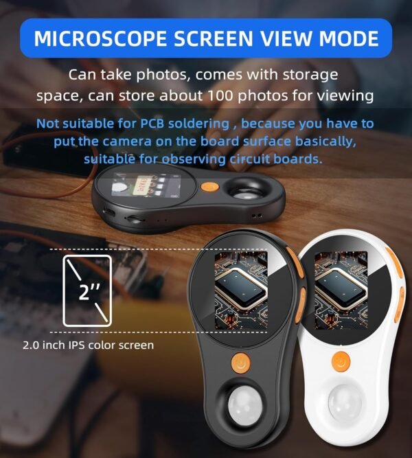 T TAKMLY Magnifying Glass with Light Portable Handheld USB Digital Microscope Macro Camera 2.0 inch IPS Color Screen Fixed Focus, 200w Pixel, 500x Magnification, Compatible with Windows, Mac OS