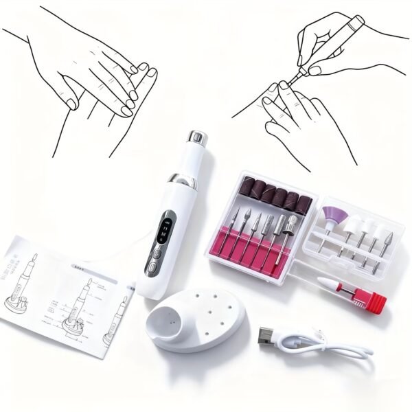 Electric Nail Drill Kit, Electric Nail File Cordless Nail Drill Machine for Acrylic Gel Dip Powder Nails, Professional Portable Manicure Pedicure Rechargeable Lightweight for Home Salon Use