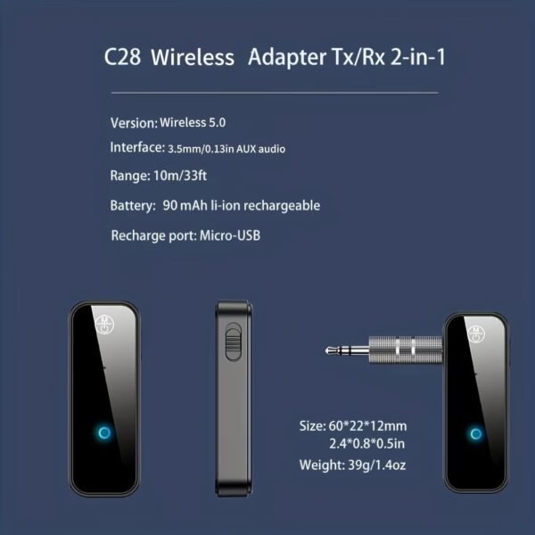Bluetooth Transmitter Receiver for 2 AirPods or BT Devices, Bluetooth Wireless Transmitter for Headphones, 3.5mm Aux Audio Jack Adapter for in-Flight TV Car Home Stereo System