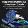 120W 6-Port Fast Car Charger USB-C with LED Voltage Display, Multi Port Cigarette Lighter Adapter for iPhone, Android