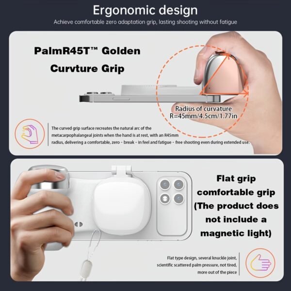 Phone Camera Grip with Selfie Ring Light & Detachable Bluetooth Remote Control, TikTok Scrolling Remote Shutter, Cold Shoe for Light/Mic, Compatible with iPhone & Android Phone