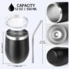 12oz/4 Pack Wine Tumbler Glasses with Lid Stemless Double Wall Vacuum Stainless Steel Travel Tumbler Keeping Cold & Hot for Wine,Coffee,Cocktails,Drinks-Family and Gifts (Multi color-dark)