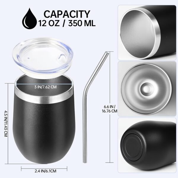 12oz/4 Pack Wine Tumbler Glasses with Lid Stemless Double Wall Vacuum Stainless Steel Travel Tumbler Keeping Cold & Hot for Wine,Coffee,Cocktails,Drinks-Family and Gifts (Multi color-dark)
